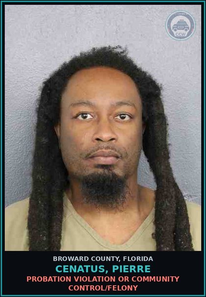 CCW arrest card for CENATUS, PIERRE in Broward County: LEAVE SCENE CRASH INVOLVING DAMAGE TO PROP