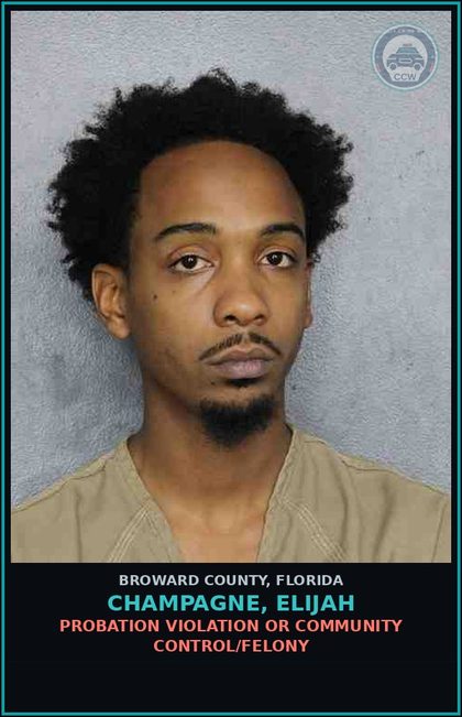 CCW arrest card for CHAMPAGNE, ELIJAH in Broward County: POSSESSION OF oxyco (PERCOCAN/PERCOCET)