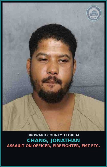 CCW arrest card for CHANG, JONATHAN in Broward County: ASSAULT ON OFFICER, FIREFIGHTER, EMT ETC.