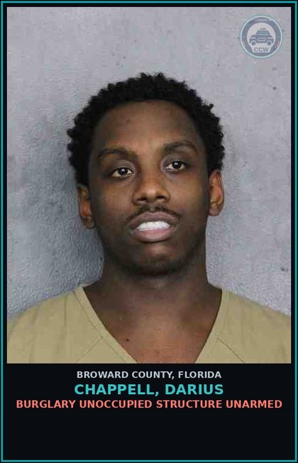 CCW arrest card for CHAPPELL, DARIUS in Broward County: CAPIAS - FEL