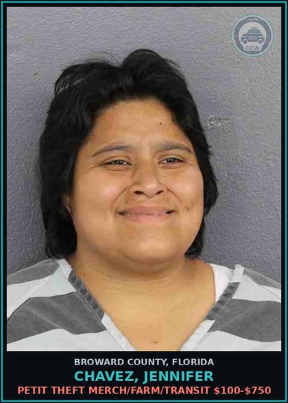 CCW arrest card for CHAVEZ, JENNIFER in Broward County: PETIT THEFT MERCH/FARM/TRANSIT $100-$750