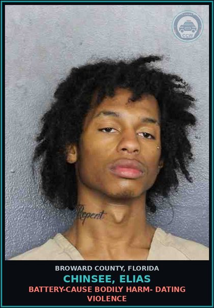 CCW arrest card for CHINSEE, ELIAS in Broward County: BATTERY-CAUSE BODILY HARM- DATING VIOLENCE
