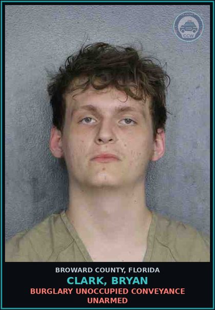 CCW arrest card for CLARK, BRYAN in Broward County: BURGLARY UNOCCUPIED CONVEYANCE UNARMED