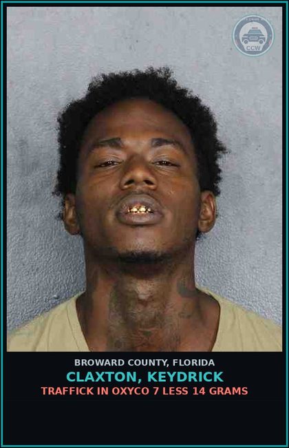 CCW arrest card for CLAXTON, KEYDRICK in Broward County: DELIVER W/O CONSIDERATION Canna LESS 20 GRAMS