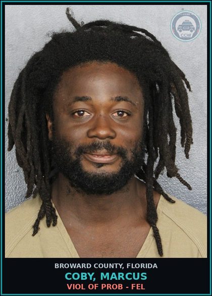 CCW arrest card for COBY, MARCUS in Broward County: VIOL OF PROB - FEL