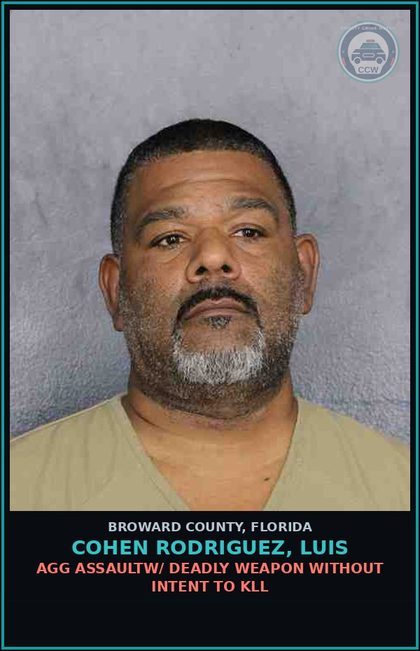 CCW arrest card for COHEN RODRIGUEZ, LUIS in Broward County: AGG ASSAULTW/ DEADLY WEAPON WITHOUT INTENT TO KILL