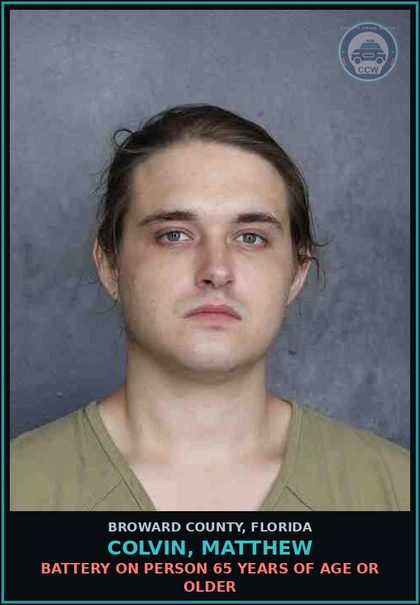 CCW arrest card for COLVIN, MATTHEW in Broward County: BATTERY ON PERSON 65 YEARS OF AGE OR OLDER