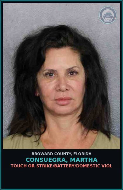 CCW arrest card for CONSUEGRA, MARTHA in Broward County: TOUCH OR STRIKE/BATTERY/DOMESTIC VIOL