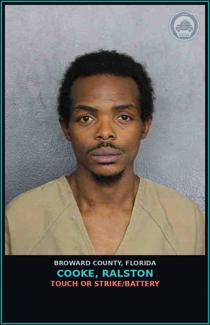 CCW arrest card for COOKE, RALSTON in Broward County: TOUCH OR STRIKE/BATTERY