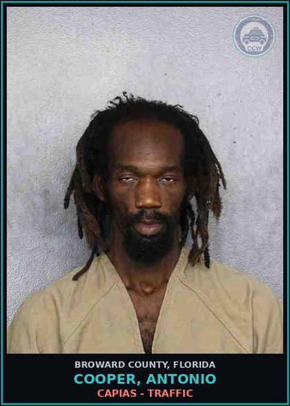 CCW arrest card for COOPER, ANTONIO in Broward County: CAPIAS - TRAFFIC
