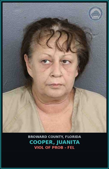 CCW arrest card for COOPER, JUANITA in Broward County: VIOL OF PROB - FEL