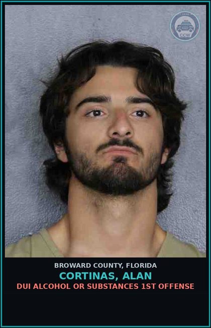 CCW arrest card for CORTINAS, ALAN in Broward County: UNLAWFUL SPEED POSTED MUNICIP/STATE RD 