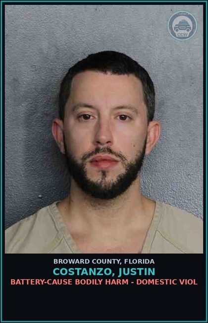 CCW arrest card for COSTANZO, JUSTIN in Broward County: BATTERY-CAUSE BODILY HARM - DOMESTIC VIOL
