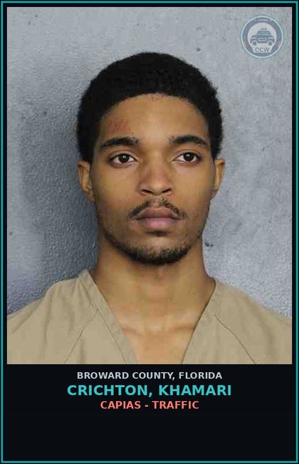 CCW arrest card for CRICHTON, KHAMARI in Broward County: CAPIAS - TRAFFIC