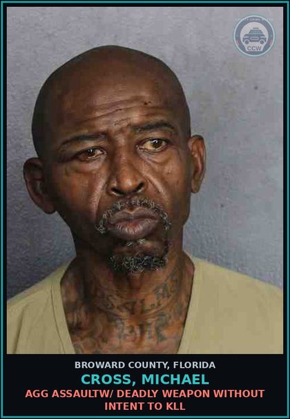 CCW arrest card for CROSS, MICHAEL in Broward County: AGG ASSAULTW/ DEADLY WEAPON WITHOUT INTENT TO KILL