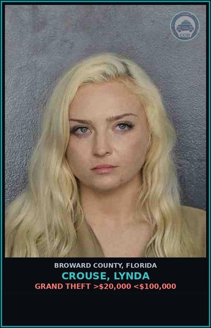 CCW arrest card for CROUSE, LYNDA in Broward County: GRAND THEFT >$20,000 <$100,000