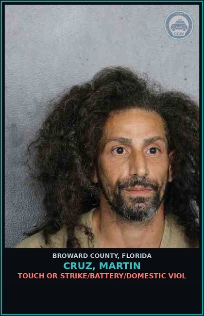 CCW arrest card for CRUZ, MARTIN in Broward County: TOUCH OR STRIKE/BATTERY/DOMESTIC VIOL