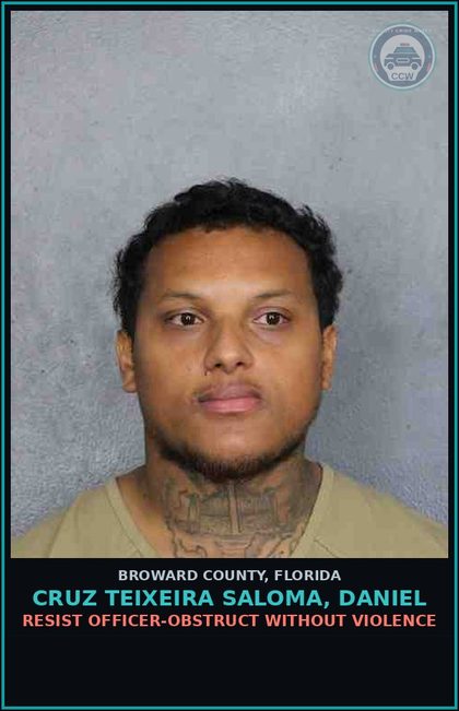 CCW arrest card for CRUZ TEIXEIRA SALOMA, DANIEL in Broward County: RECKLESS DRIVING DAMAGE PERSON OR PROPERTY