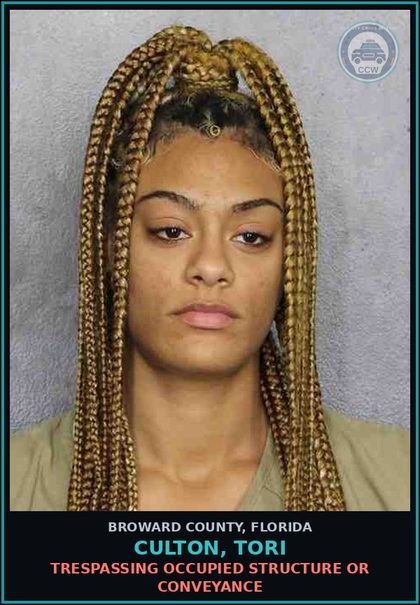 CCW arrest card for CULTON, TORI in Broward County: TRESPASSING OCCUPIED STRUCTURE OR CONVEYANCE