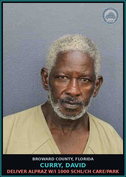 CCW arrest card for CURRY, DAVID in Broward County: DELIVER ALPRAZ W/I 1000 SCHL/CH CARE/PARK