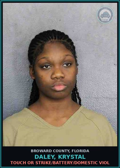 CCW arrest card for DALEY, KRYSTAL in Broward County: TOUCH OR STRIKE/BATTERY/DOMESTIC VIOL