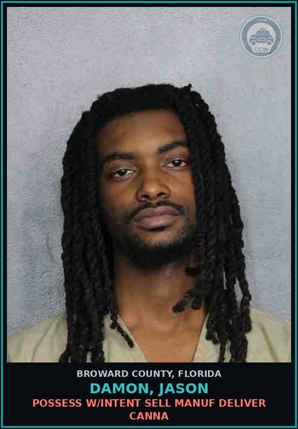 CCW arrest card for DAMON, JASON in Broward County: POSSESS W/INTENT SELL MANUF DELIVER Canna