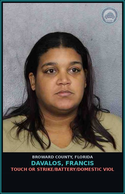 CCW arrest card for DAVALOS, FRANCIS in Broward County: TOUCH OR STRIKE/BATTERY/DOMESTIC VIOL