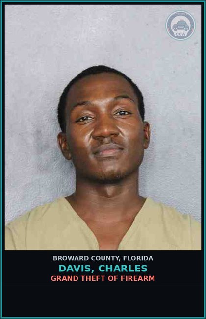 CCW arrest card for DAVIS, CHARLES in Broward County: GRAND THEFT OF FIREARM