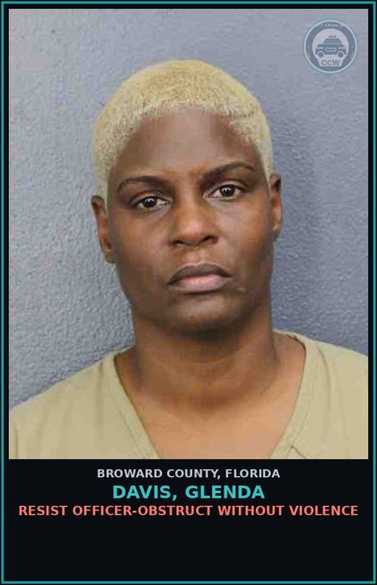 CCW arrest card for DAVIS, GLENDA in Broward County: RESIST OFFICER-OBSTRUCT WITHOUT VIOLENCE