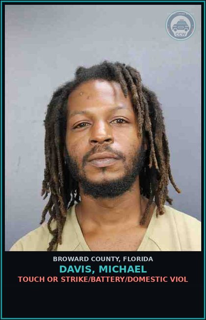 CCW arrest card for DAVIS, MICHAEL in Broward County: TOUCH OR STRIKE/BATTERY/DOMESTIC VIOL