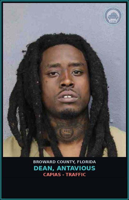 CCW arrest card for DEAN, ANTAVIOUS in Broward County: CAPIAS - TRAFFIC