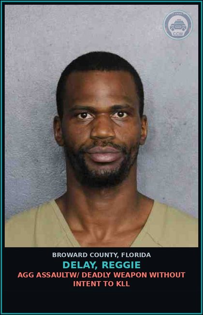 CCW arrest card for DELAY, REGGIE in Broward County: AGG ASSAULTW/ DEADLY WEAPON WITHOUT INTENT TO KILL