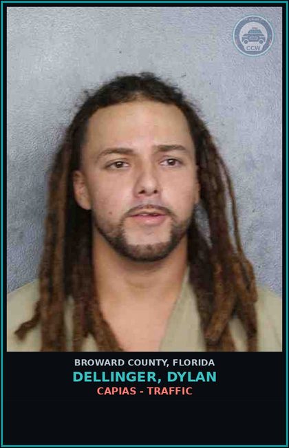 CCW arrest card for DELLINGER, DYLAN in Broward County: CAPIAS - TRAFFIC