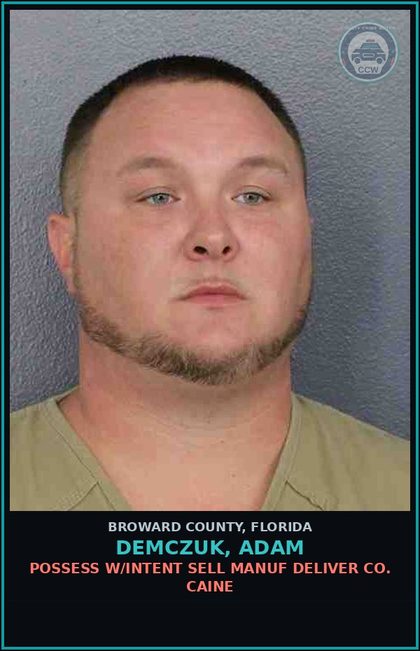 CCW arrest card for DEMCZUK, ADAM in Broward County: POSSESS W/INTENT SELL MANUF DELIVER COCAINE