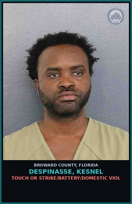 CCW arrest card for DESPINASSE, KESNEL in Broward County: TOUCH OR STRIKE/BATTERY/DOMESTIC VIOL