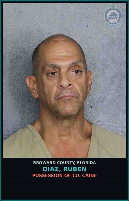 CCW arrest card for DIAZ, RUBEN in Broward County: POSSESSION OF COCAINE