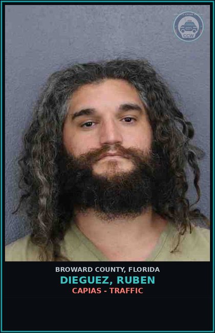 CCW arrest card for DIEGUEZ, RUBEN in Broward County: CAPIAS - TRAFFIC