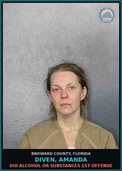 CCW arrest card for DIVEN, AMANDA in Broward County: DUI ALCOHOL OR DRUGS  1ST OFFENSE