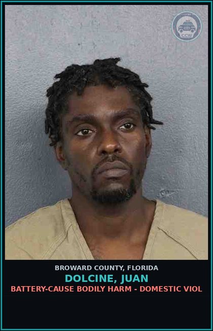 CCW arrest card for DOLCINE, JUAN in Broward County: BATTERY-CAUSE BODILY HARM - DOMESTIC VIOL