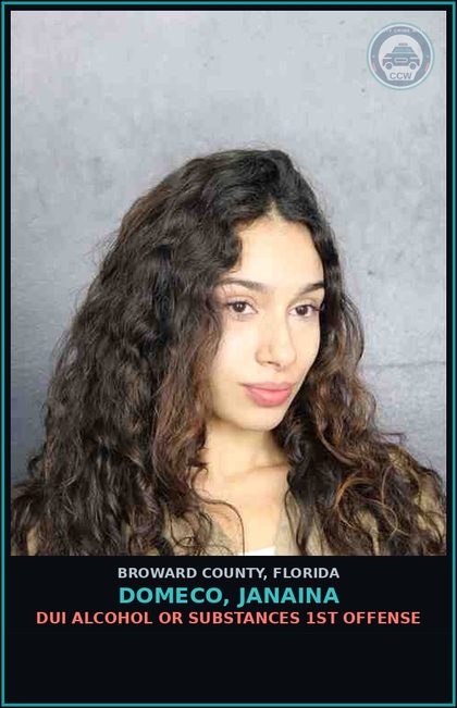 CCW arrest card for DOMECO, JANAINA in Broward County: DUI ALCOHOL OR DRUGS  1ST OFFENSE