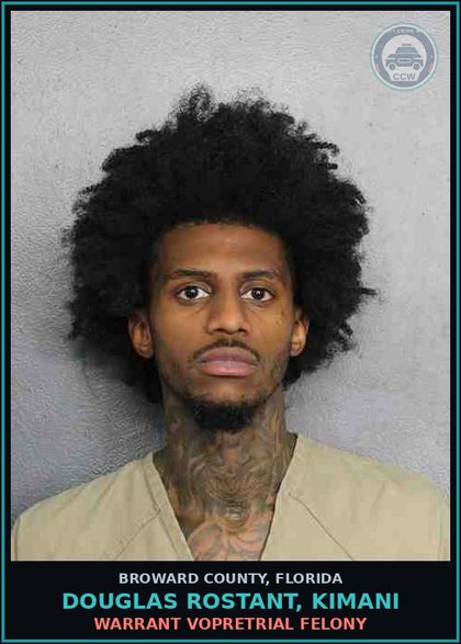 CCW arrest card for DOUGLAS ROSTANT, KIMANI in Broward County: SUNSCRN/SIGN/COVERING ON WNDSH