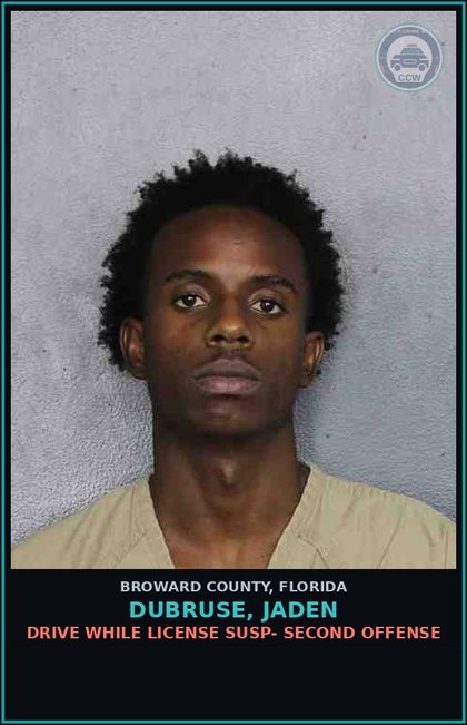 CCW arrest card for DUBRUSE, JADEN in Broward County: DRIVE WHILE LICENSE SUSP- SECOND OFFENSE
