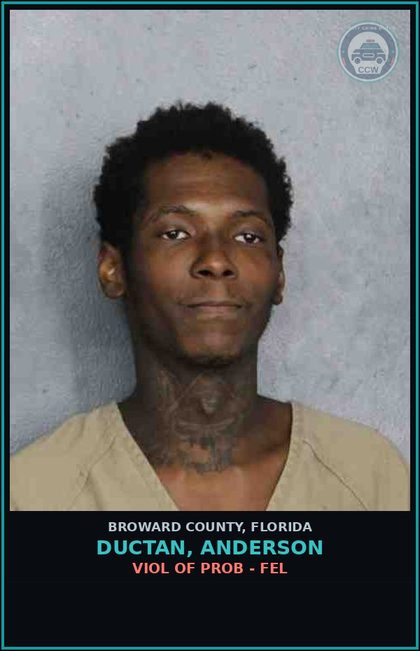 CCW arrest card for DUCTAN, ANDERSON in Broward County: VIOL OF PROB - FEL