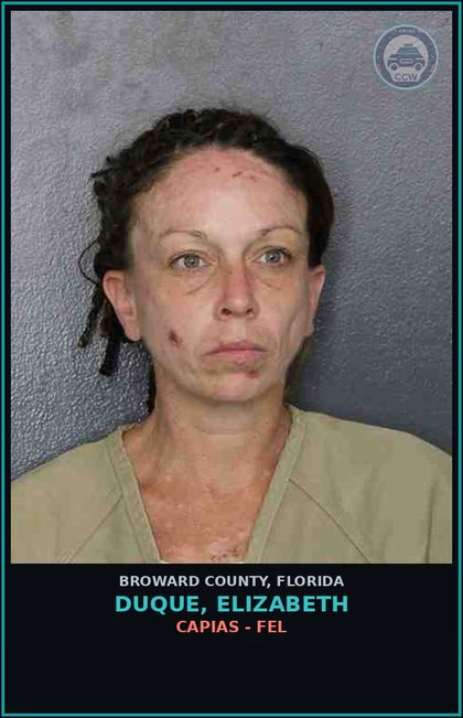CCW arrest card for DUQUE, ELIZABETH in Broward County: CAPIAS - FEL