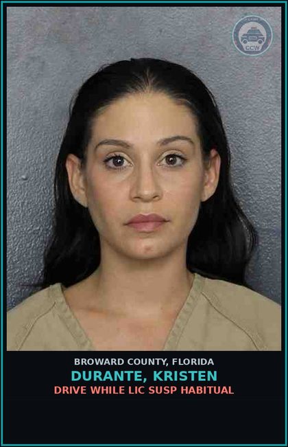 CCW arrest card for DURANTE, KRISTEN in Broward County: DRIVE WHILE LIC SUSP HABITUAL