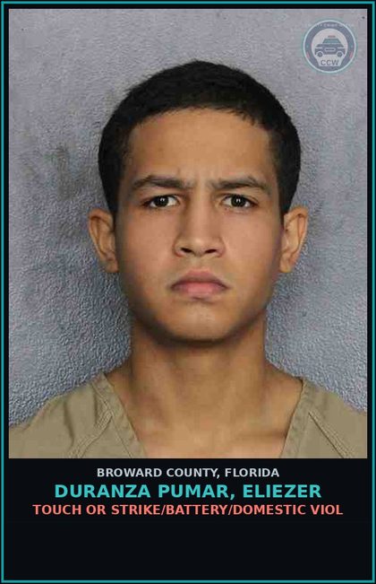 CCW arrest card for DURANZA PUMAR, ELIEZER in Broward County: TOUCH OR STRIKE/BATTERY/DOMESTIC VIOL