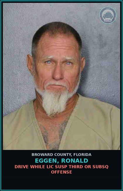 CCW arrest card for EGGEN, RONALD in Broward County: DRIVE WHILE LIC SUSP THIRD OR SUBSQ OFFENSE
