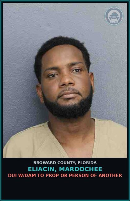 CCW arrest card for ELIACIN, MARDOCHEE in Broward County: DUI W/DAM TO PROP OR PERSON OF ANOTHER