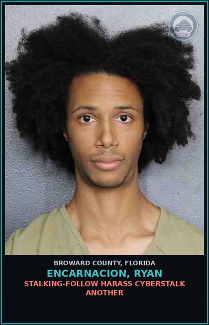 CCW arrest card for ENCARNACION, RYAN in Broward County: STALKING-FOLLOW HARASS CYBERSTALK ANOTHER