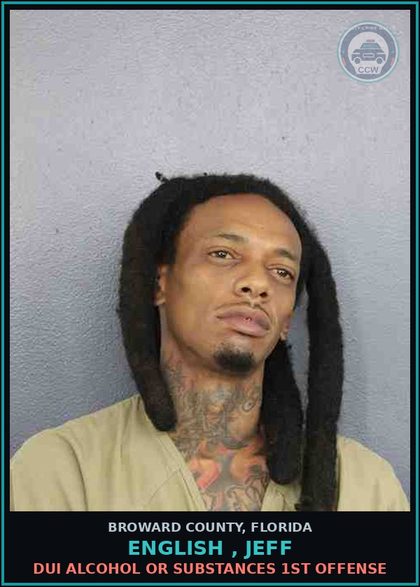 CCW arrest card for ENGLISH , JEFF in Broward County: DUI ALCOHOL OR DRUGS  1ST OFFENSE